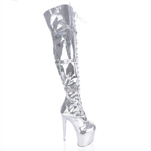 Pleaser Shoes Silver Chrome Thigh High 8 Platform Boots Poshmark